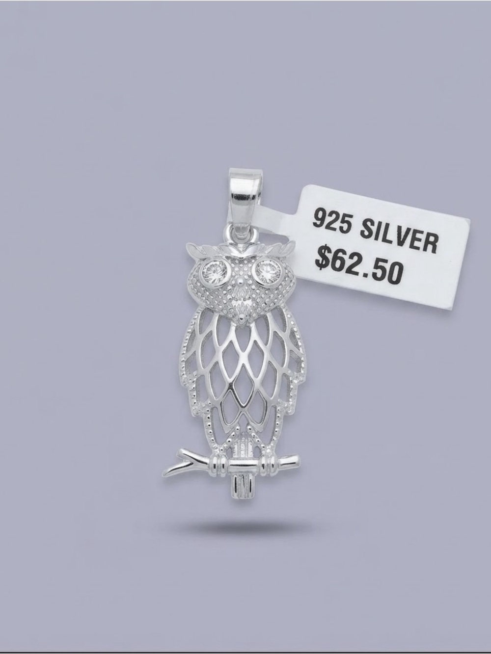 NWT 925 Sterling Silver Cubic Zirconia Owl Pendant